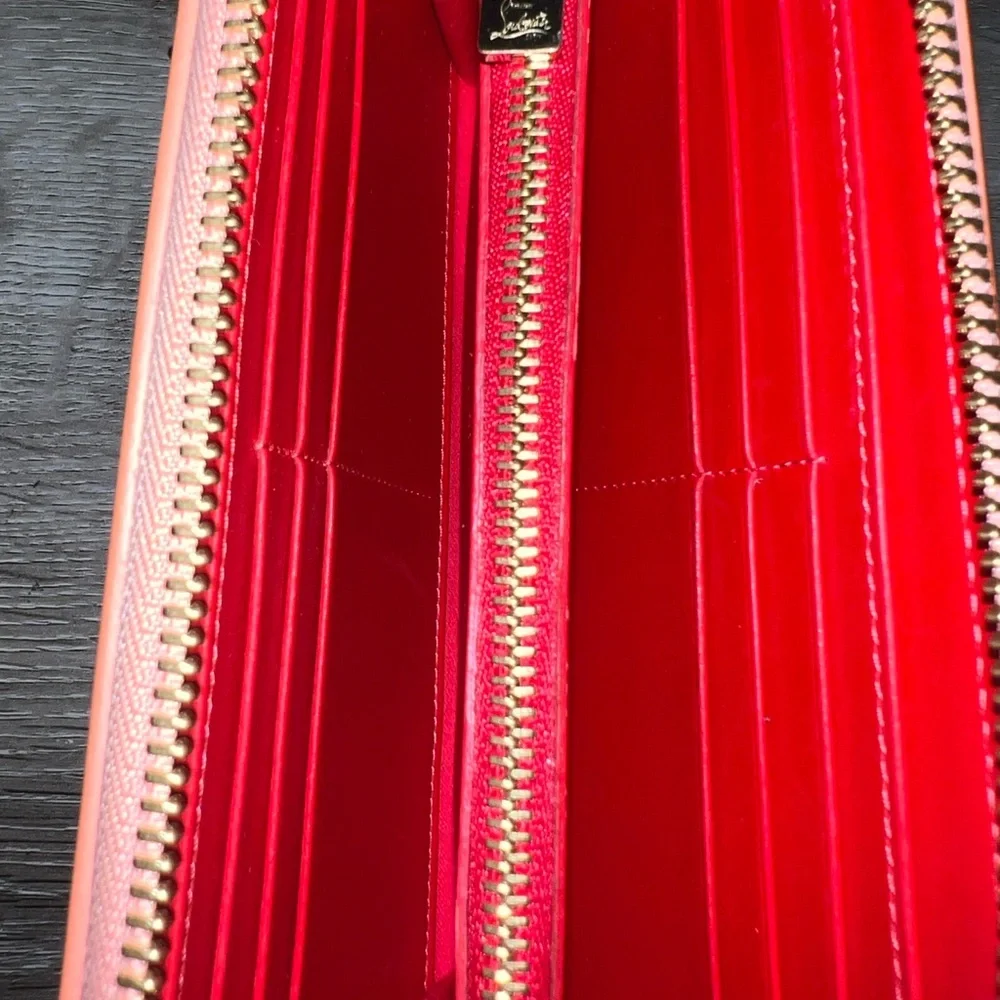 Christian Louboutin Pink Leather Studded Long Wallet Panettone - Picture 9 of 12